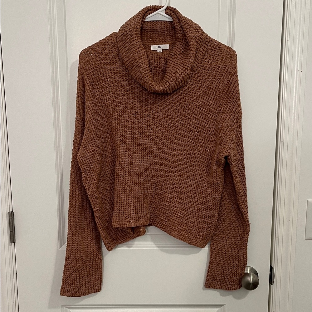 BP Cozy Tan Cowl Neck Sweater